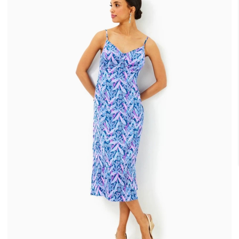 Lilly Pulitzer Keana Satin Midi Slip Dress NWT